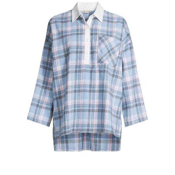 Free People Tops - Free people Sunday Morning Sleep Shirt Pale Blue Plaid Size M womens comfy